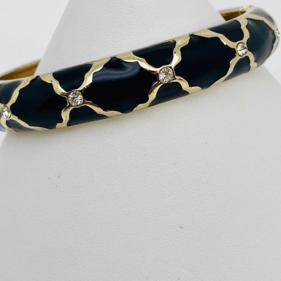 Sequin Brand Black Enamel & Crystal Hinged Clamper Style Bracelet - Picture 3 of 8